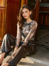 Criss Cross Printed Mesh Blouse